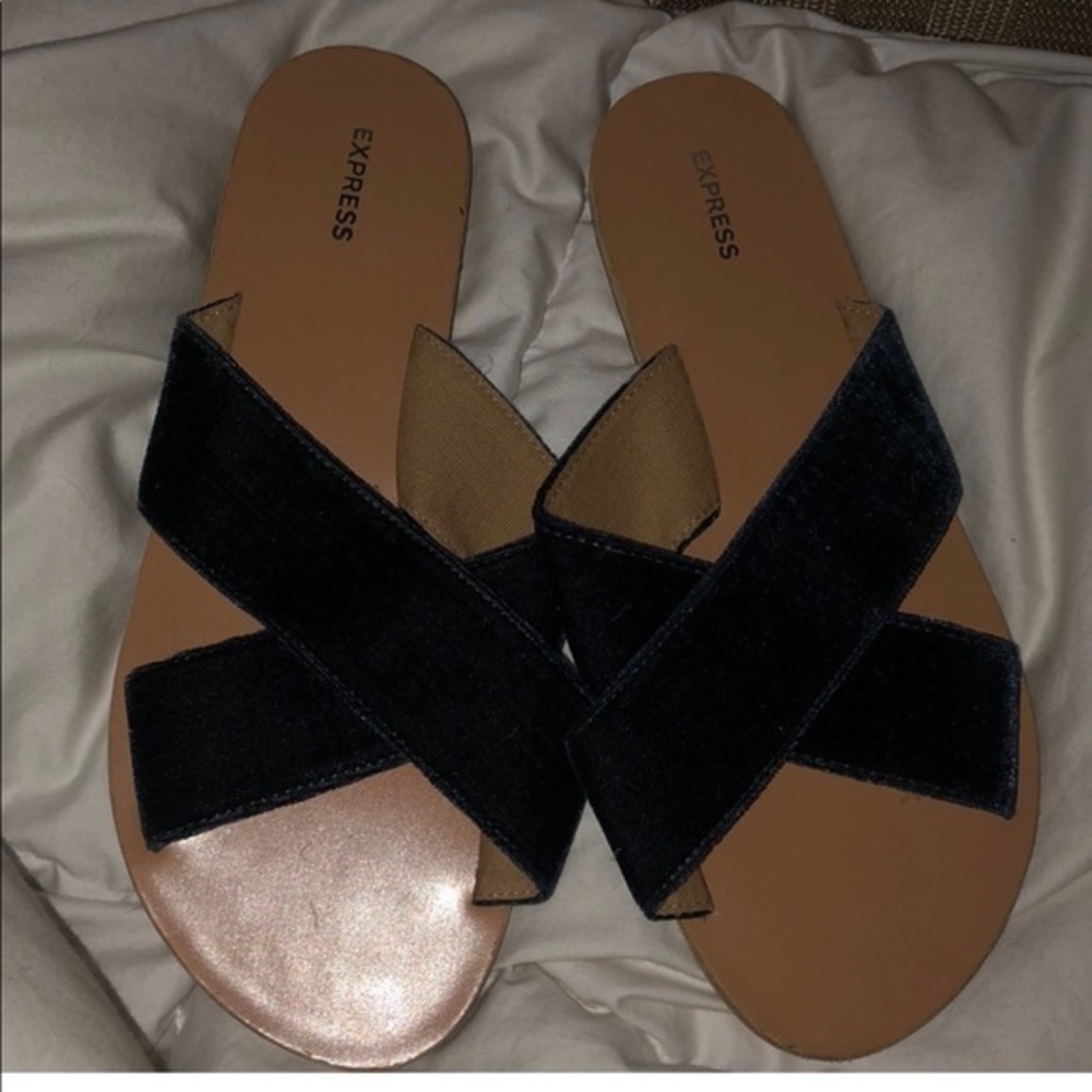 Navy blue velvet express‎ sandals